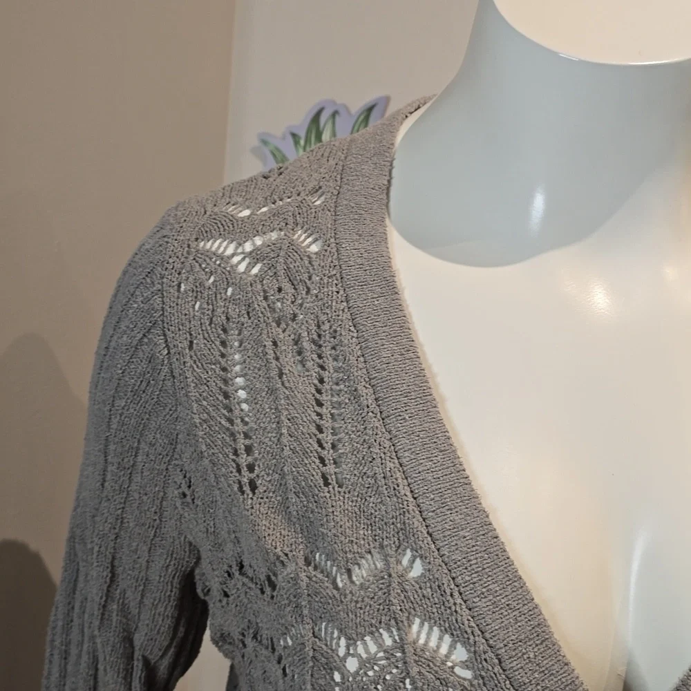 Torrid - Pointelle Cardigan V-Neck Sweater in Formal Gray​​​​ - Picture 3 of 12